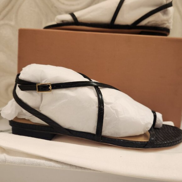 VIA SPIGA Black Croc Calandre Round Toe Leather Slingback Sandals. NIB. Size 9 - Picture 3 of 13